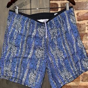 Vintage Winners Swim Trunks Mens Medium Blue pattern Abstract Shorts 90s